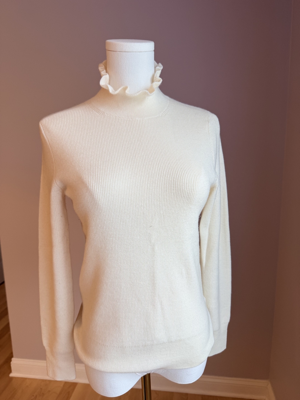 J. Crew Cream Ruffle Mock Neck Sweater